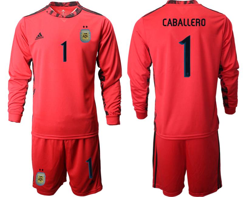 Men 2020-2021 Season National team Argentina goalkeeper Long sleeve red #1 Soccer Jersey2